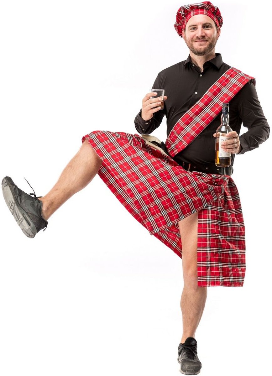 Landen Thema Kostuum | Schotse Hooglander Highlander Stevie Mcdrunk Kilt Schotland | Man | Large | Carnaval kostuum | Verkleedkleding